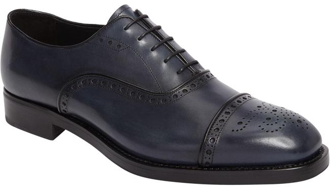 Prada Blue New Mens Distressed Leather Oxfords Flats