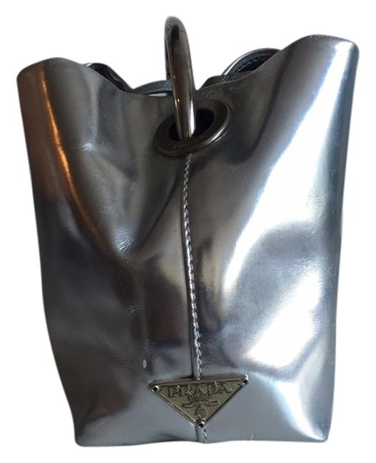 Prada Borsa A Mano Wrist Silver Leather Wristlet