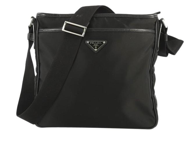 Prada Boston Zip Medium Black Tessuto Messenger Bag