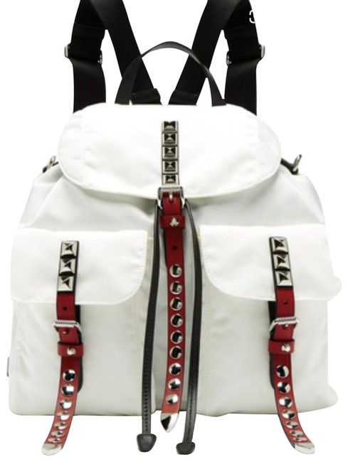 Prada Bowling Ribbon Studded White Nylon Backpack