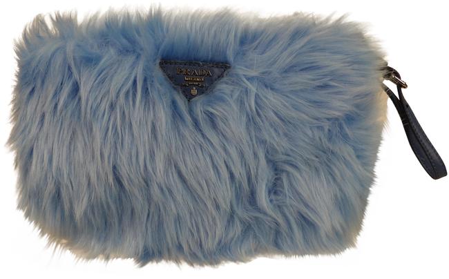 Prada Clutch Box Sky Eco Pellicia Purse Gift Blue Fur Wristlet
