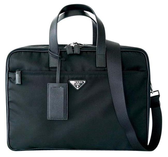 Prada Briefcase Black Nylon Leather Laptop Bag