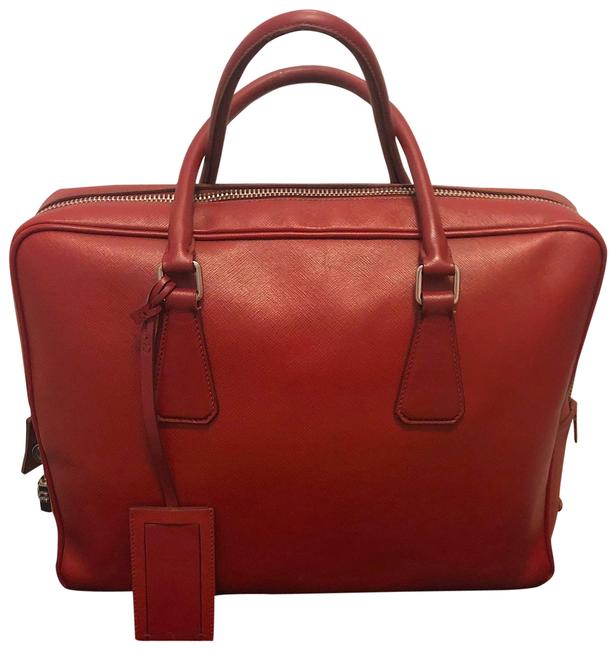 Prada Briefcase Red Saffiano Leather Laptop Bag