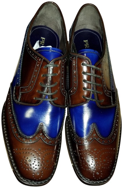 Prada Brown Blue Womens Wind Tip Oxford Flats