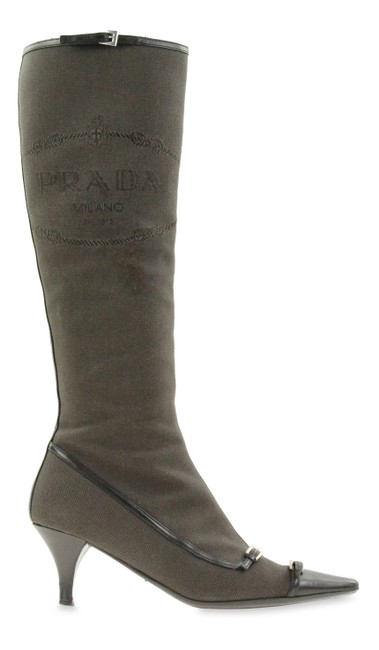 Prada Brown Canvas with Leather Trim BootsBooties