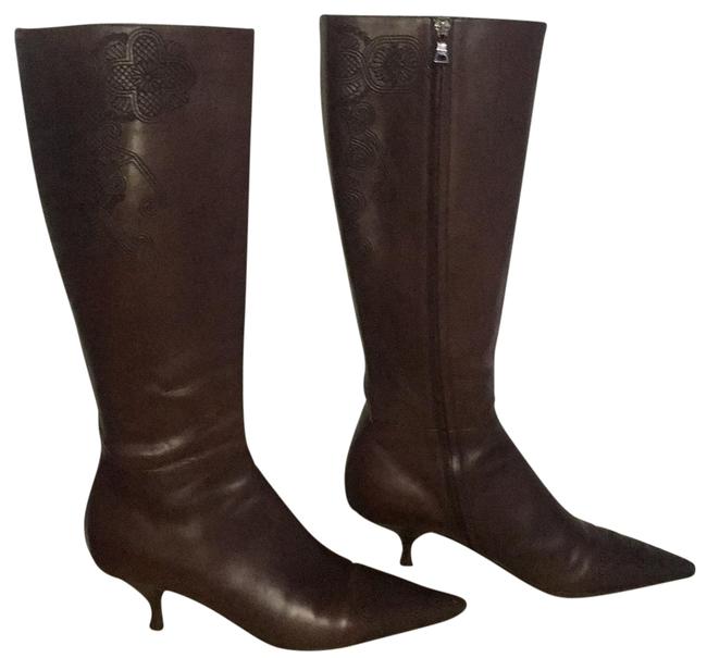 Prada Brown Embroidered Knee BootsBooties