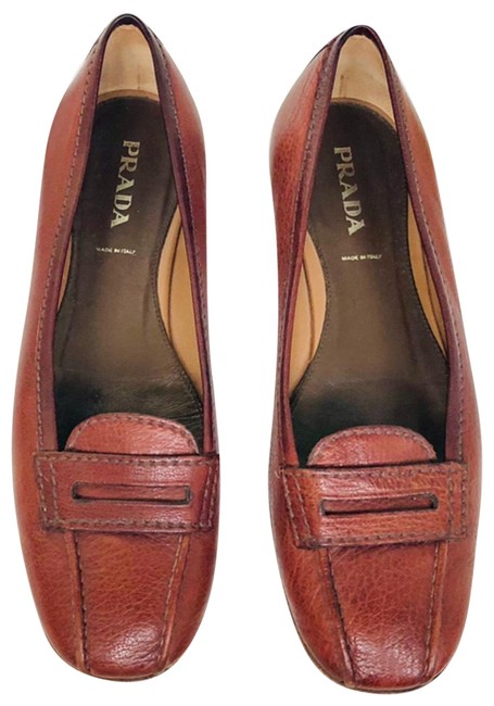 Prada Brown Leather Penny Loafer BootsBooties