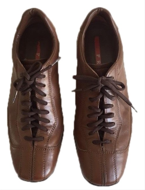 Prada Brown Leather Sneaker Flats
