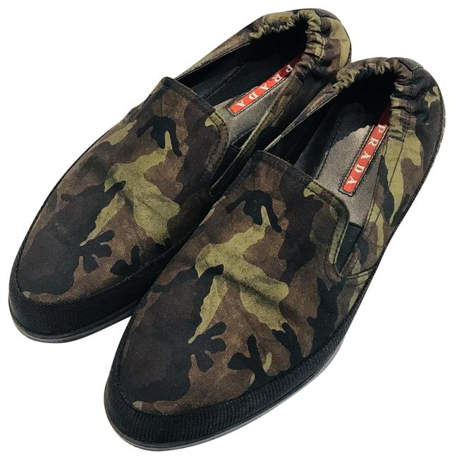 Prada Brown Men Camouflage Slip On Sneakers Flats