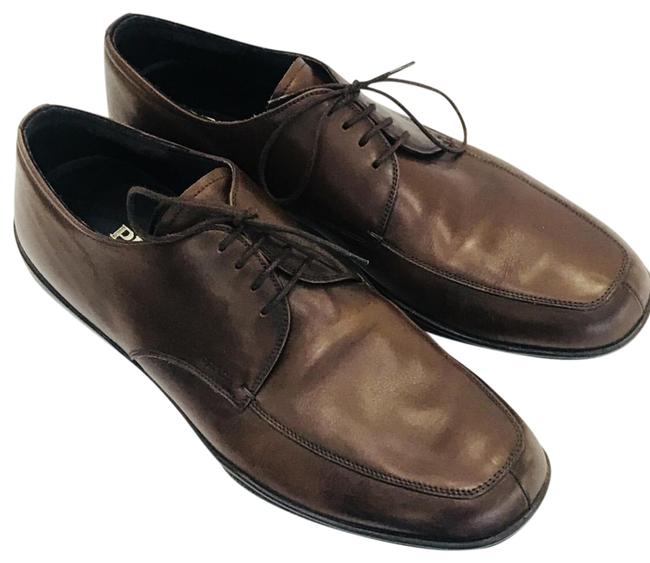 Prada Brown Men Lace Up Flats