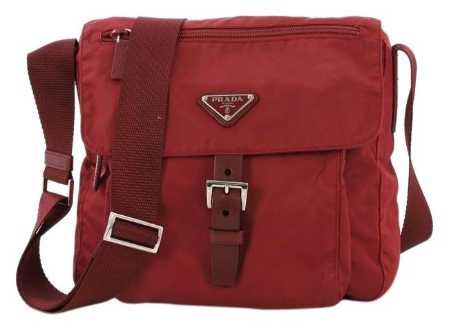 Prada Buckle Small Red Tessuto Messenger Bag