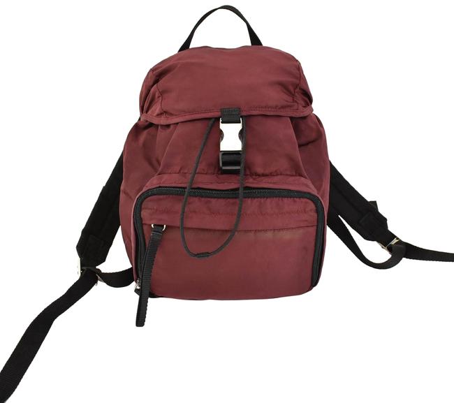 Prada Burgundy Vela NylonLogo Ru Backpack