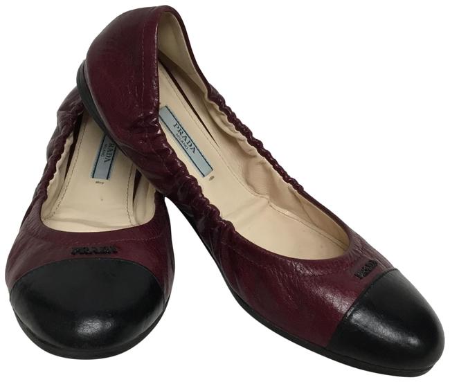 Prada Burgundy With Black Toe Cap Flats