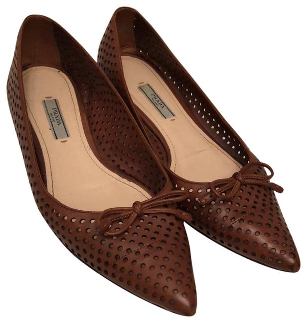 Prada Camel Brown Perforated Pointed Flats