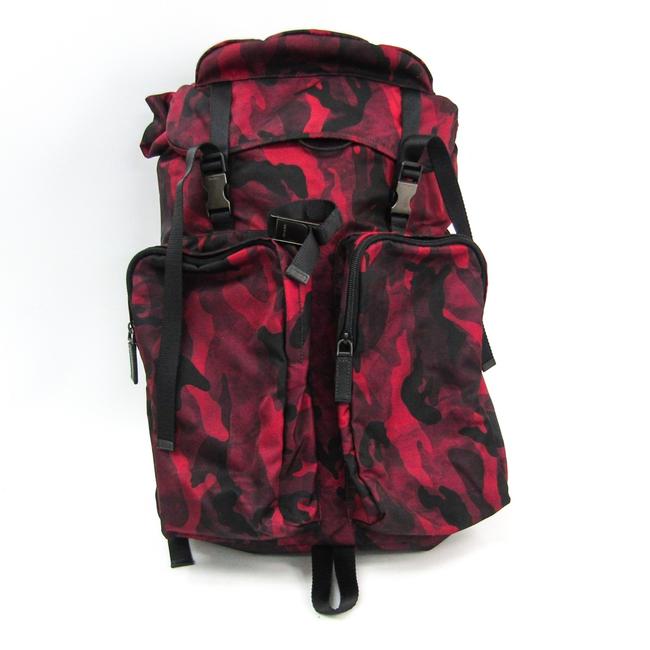 Prada Camouflage Mens BlackRed Color NylonLeather Backpack