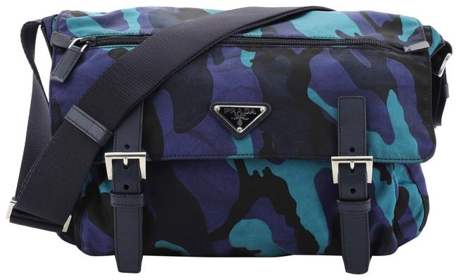 Prada Camouflage Printed Small Blue Tessuto Messenger Bag