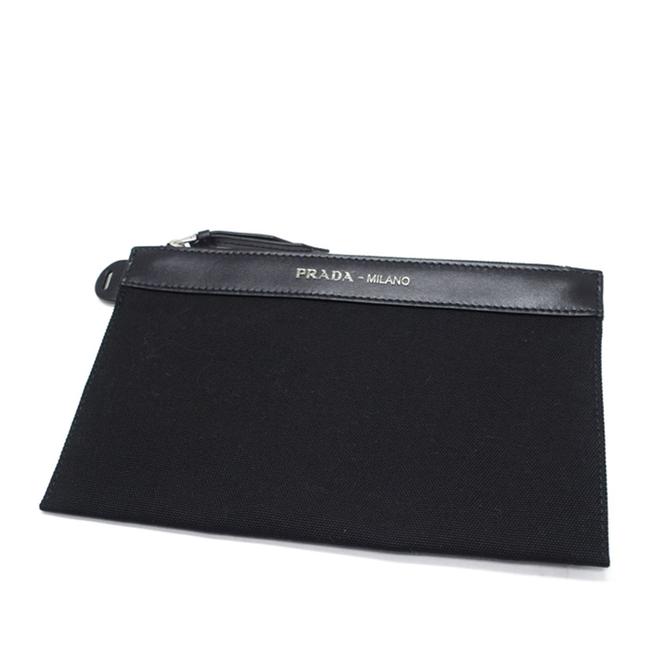 Prada Canvas Pouch Black Leather Wristlet