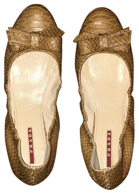 Prada Caramel Snakeskin Bow Flats