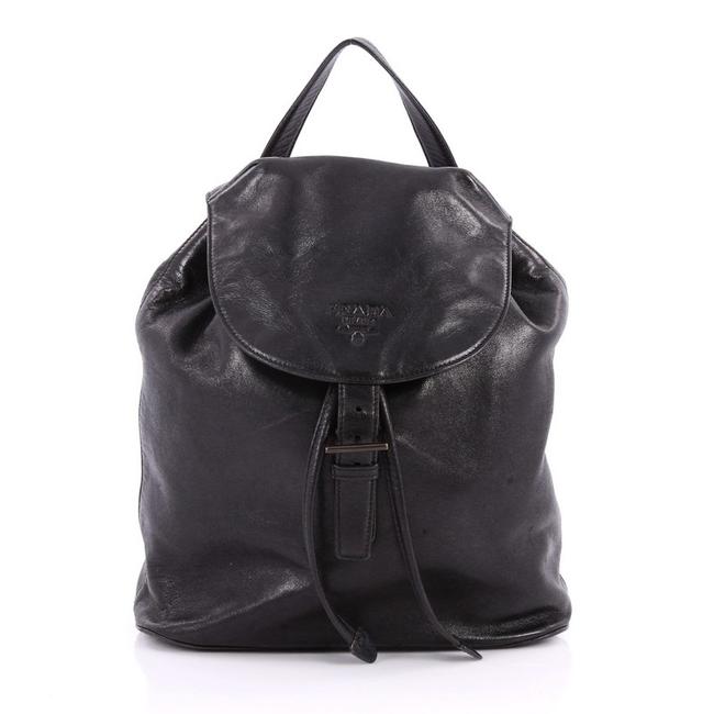 Prada Chain Buckle Soft Medium Black Calfskin Backpack