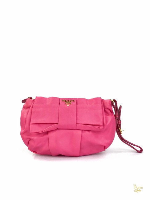 Prada Clutch Tessuto Pouch #28581 Pink Nylon Wristlet