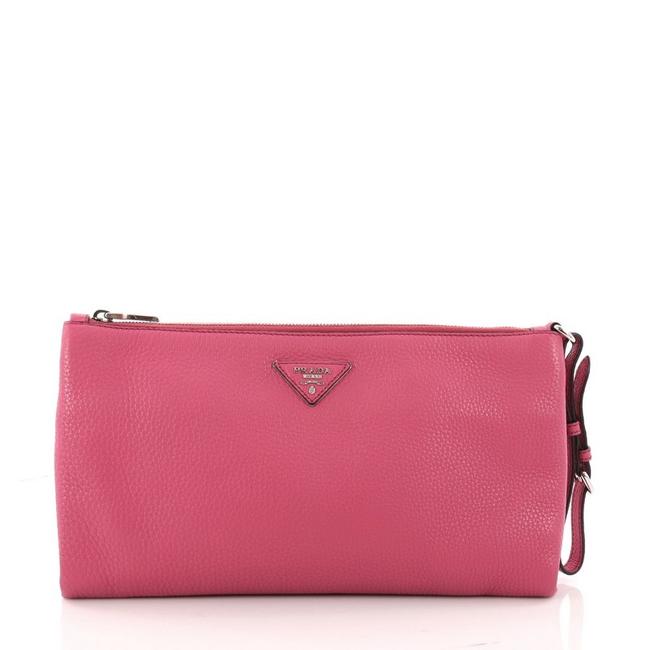 Prada Vitello Daino Clutch Large Pink Leather Wristlet