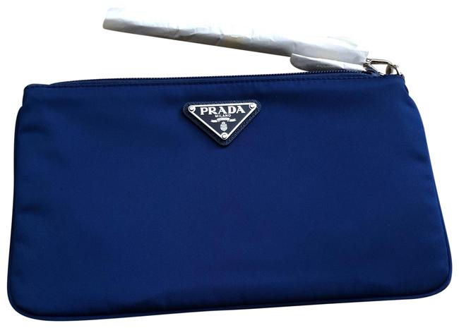 Prada Cosmetic Pouch W Comes Card Blue Nylon Wristlet