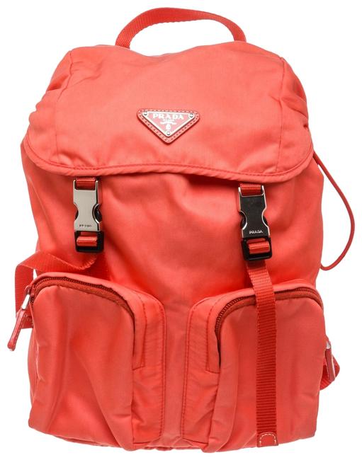 Prada Coral Buckle Red Nylon Backpack