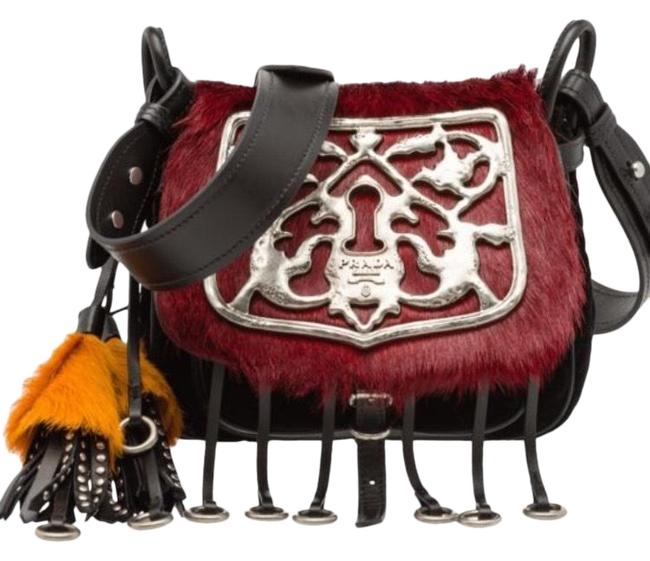 Prada Corsaire Fur Handbag Burgundy Leather Backpack