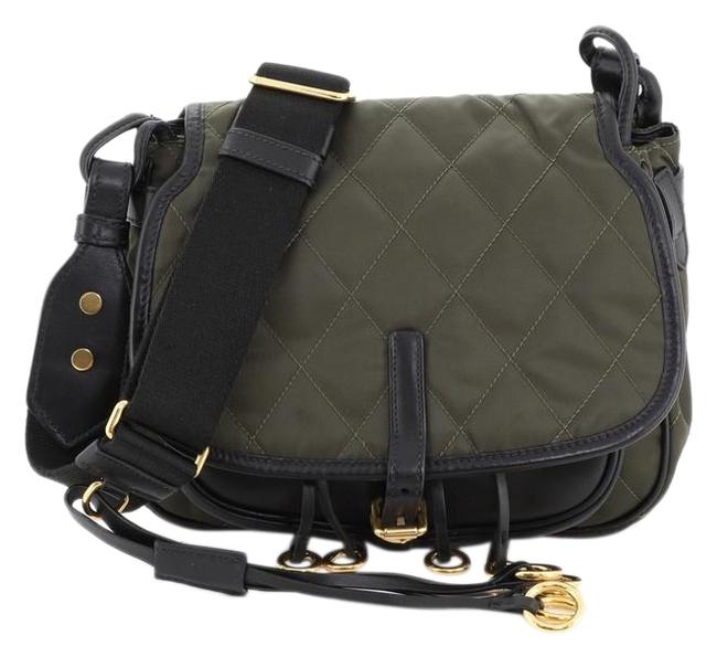 Prada Corsaire Quilted Black and Green Nylon Calfskin Messenger Bag