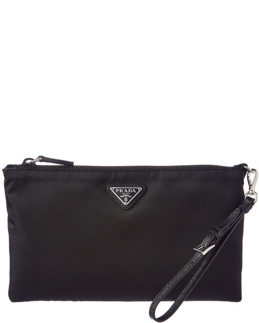 Prada Cosmetic Pouch NylonSaffiano Leather Black Baguette