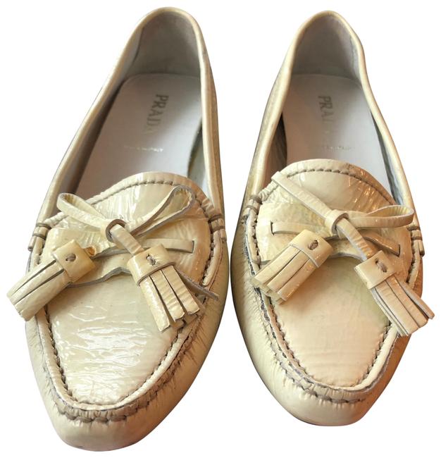 Prada Cream Patent Leather Loafers Flats