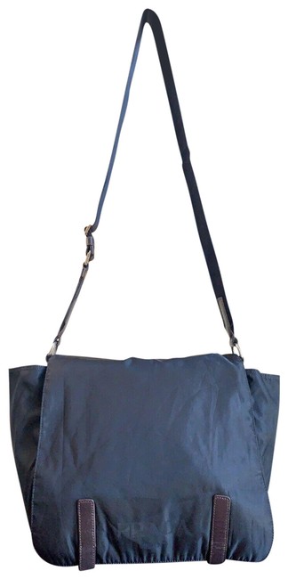 Prada Crossbody Flap Black Dark Brown Nylon Saffiano Leather Messenger Bag