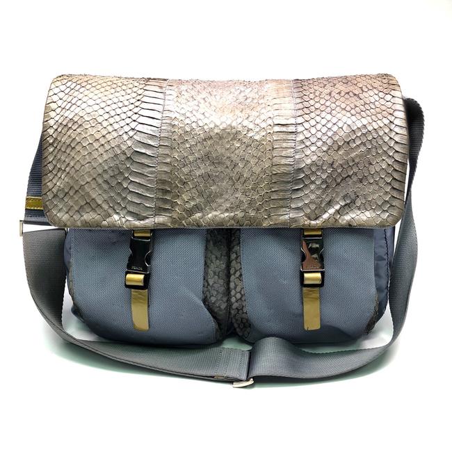Prada Crossbody Womenswith Logo Snake Skin D Blue Polyester Messenger Bag