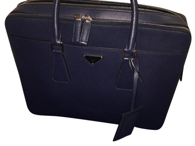Prada Dark Blue Saffiano Leather Laptop Bag