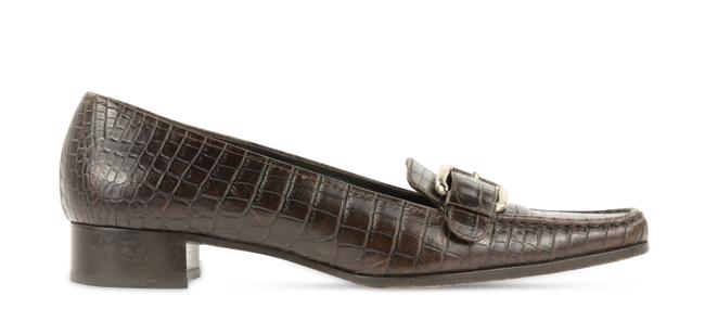 Prada Dark Brown Croc Embossed Buckle Loafers