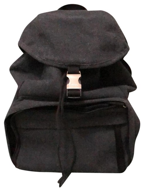 Prada Dark Gray Leather Nylon Tweed Backpack