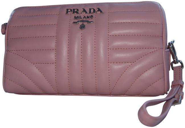 Prada Cosmetic Case Diagramme Quilted Pink Leather Wristlet