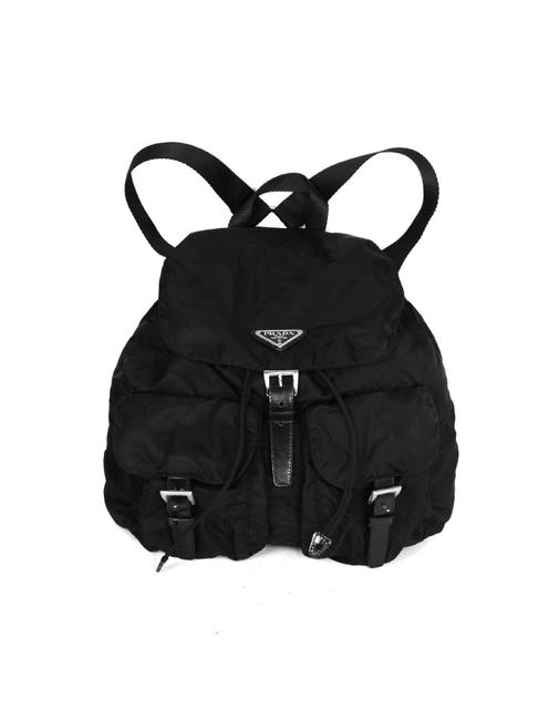 Prada Double Buckle Pocket Black Nylon Backpack