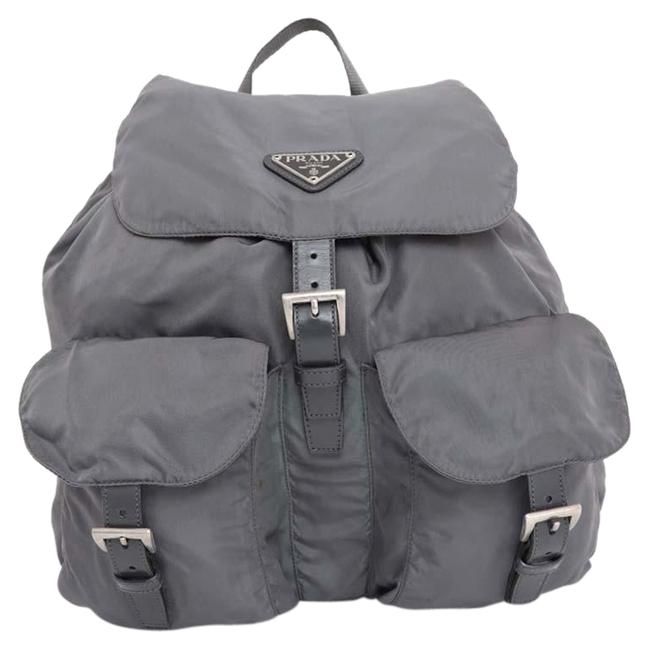 Prada Double Charcoal Pocket 230313 Grey Nylon Backpack