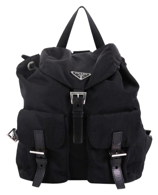 Prada Double Front Pocket Medium Black Tessuto Backpack