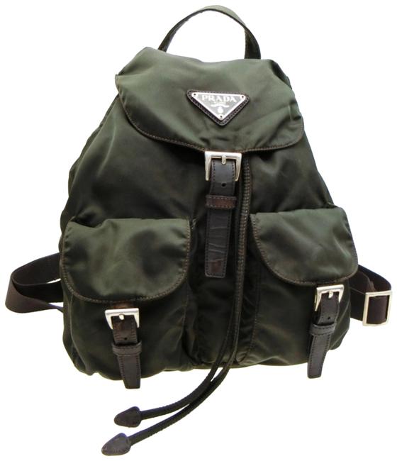Prada Double Khaki Tessuto Pocket 231458 Green Nylon Backpack