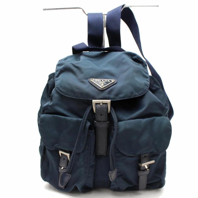 Prada Double Pocket 867148 Navy Blue Nylon Backpack