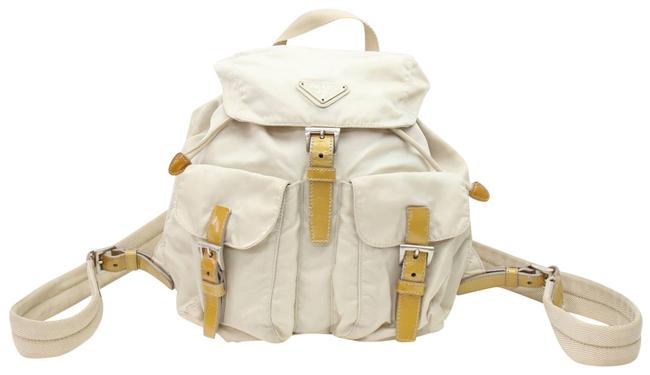 Prada Double Pocket 867645 Beige Nylon Backpack