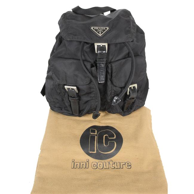 Prada Double Pocket Silverstone Black Nylon Backpack