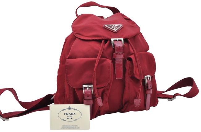 Prada Double Pocket Silverstone Red Nylon Backpack