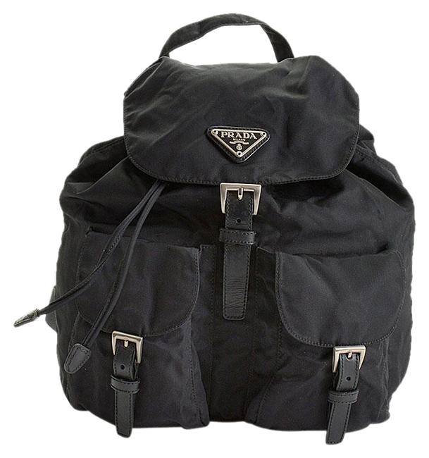 Prada Double Rdc10866 Vela Small Pocket Black Nylon Backpack