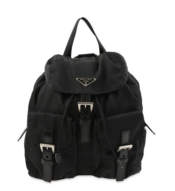 Prada Double Small Front Pocket Black Nylon Backpack