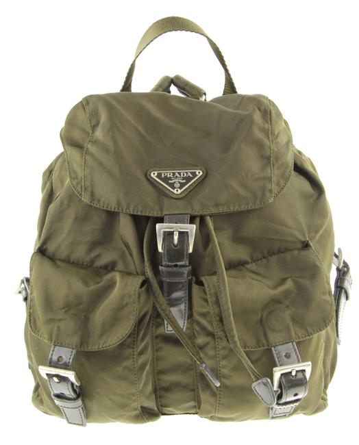 Prada Drawstring Flap Olive Green Canvas Backpack