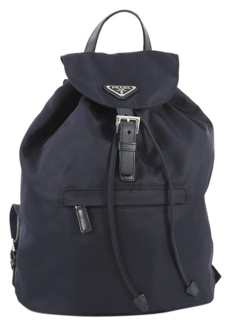 Prada Drawstring Front Zip Large Blue Tessuto Backpack