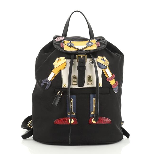 Prada Drawstring Robot Tessuto Medium Black Nylon Backpack